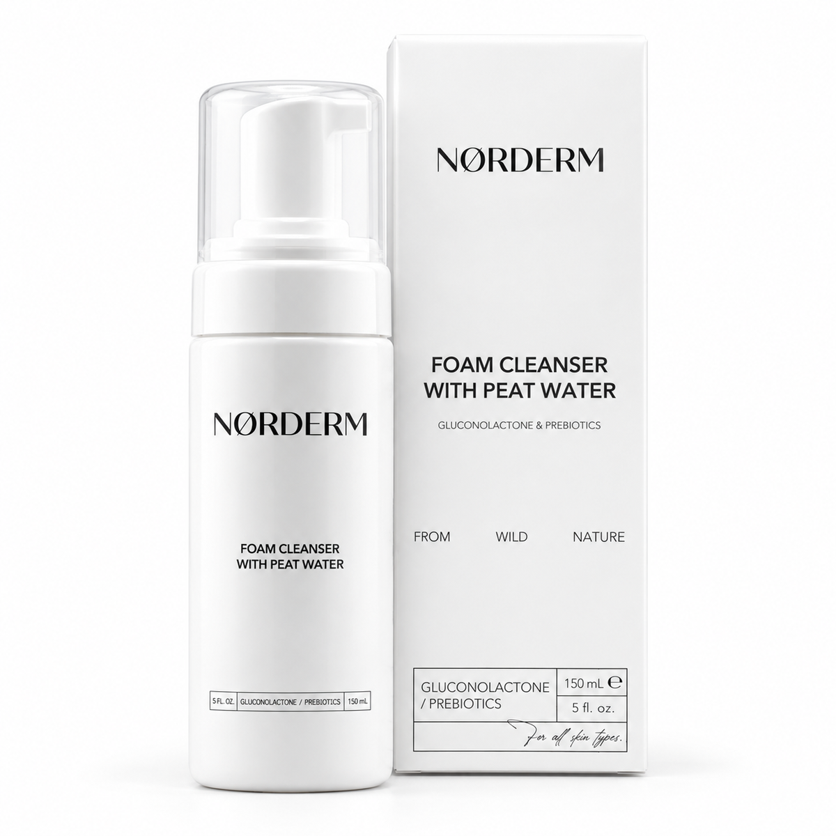 NØRDERM Foam Cleanser bottle next to its carton