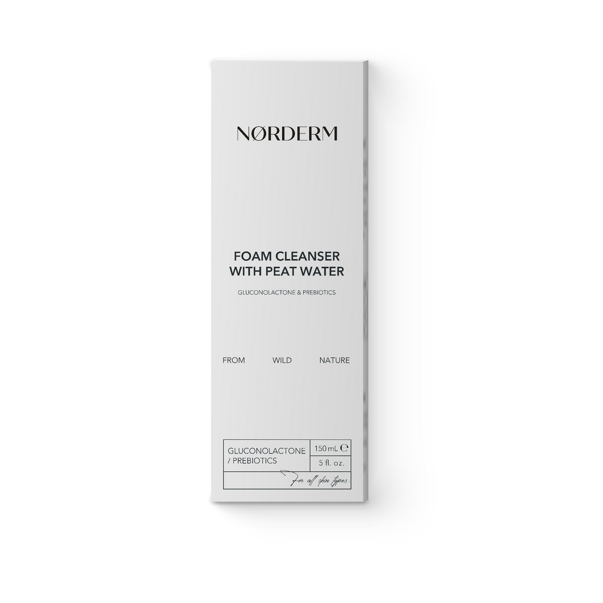 NØRDERM Foam Cleanser with peat water carton, 150 mL, front view