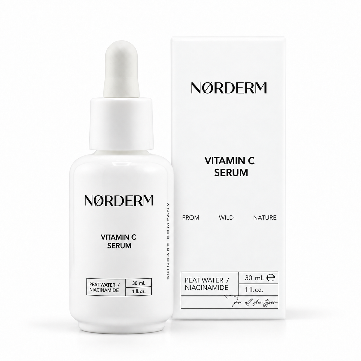 NØRDERM Vitamin C Serum bottle next to its carton