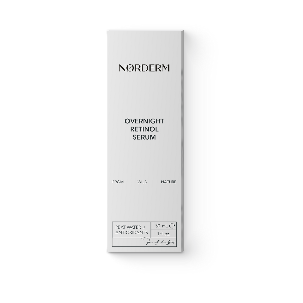 NØRDERM Overnight Retinol Serum carton, 30 mL, front view